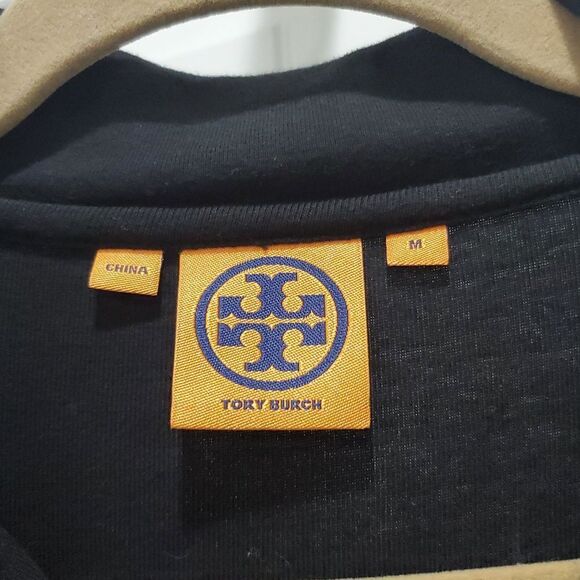 Tory Burch Crepe Polo Dress in Black, Gold Buttons, Size Med - Picture 2 of 7